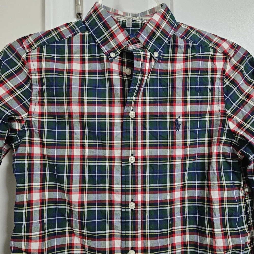 Ralph Lauren Shirt Boys‎ M 10-12 Plaid Natural Stretch Button Down Long Sleeve